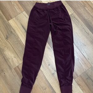 Athleta Attitude Lined Pant Burgundy Plum Joggers Tall Size 2T Zipper Pockets